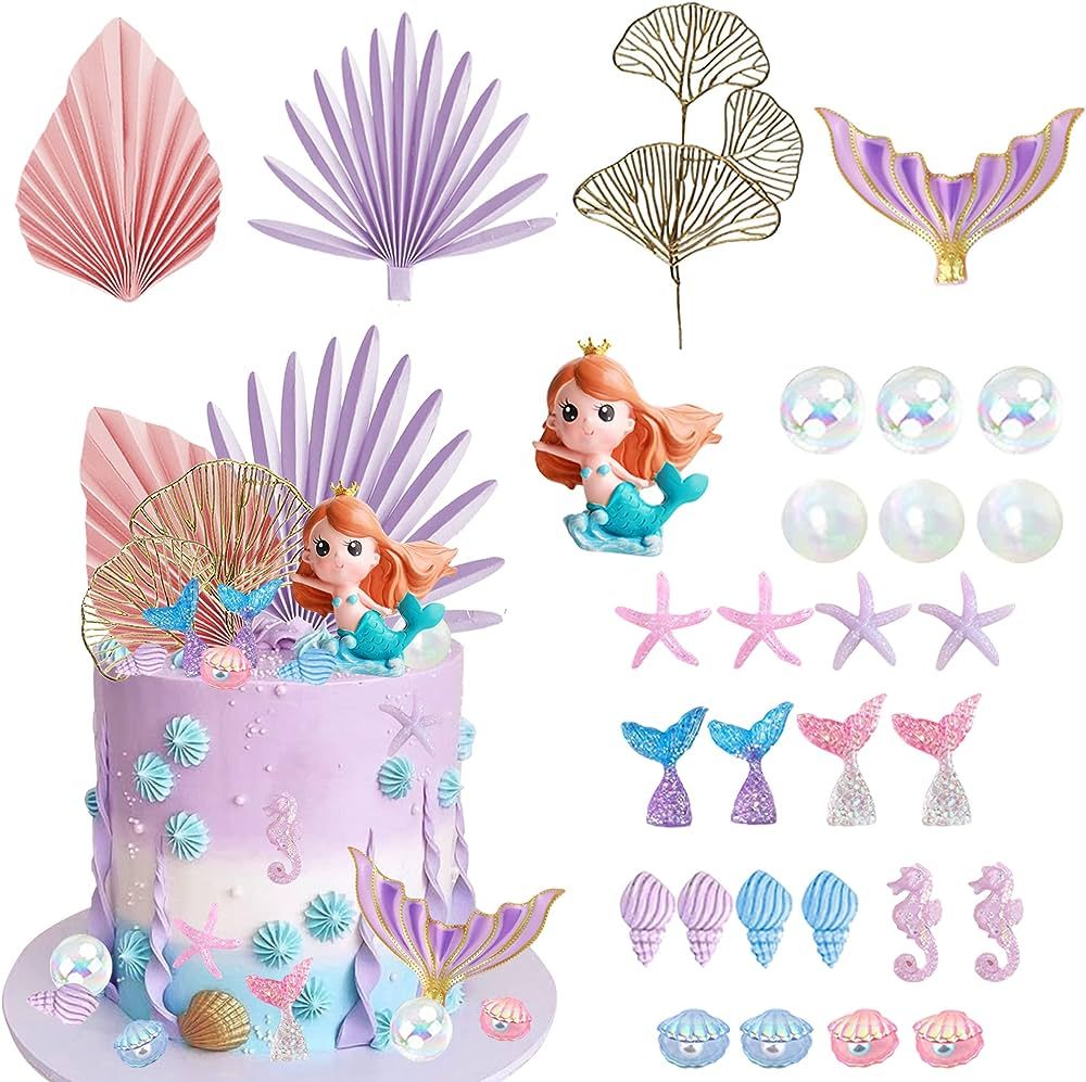 Mermaid Cake Toppers Under the Sea Mermaid Tail Cake Decorations for Birthday Baby Shower Party S... | Amazon (US)