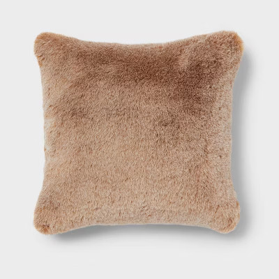 Square Luxe Faux Fur Throw Pillow Caramel - Threshold™ | Target