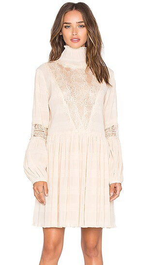 Ganni Long Sleeve High Neck Mini Dress in Ivory Cream | Revolve Clothing