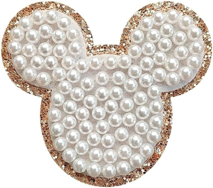 Bling Rhinestone Ivory White Pearls Patches, Self Adhesive Sticker Iron On Patches, 3 inch Height... | Amazon (US)