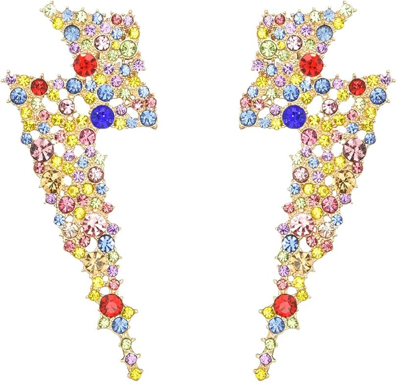 Crystal Lightning Bolt Dangle Earrings, Flash Statement Earrings for Women Dangling KELMALL COLLECTI | Amazon (US)