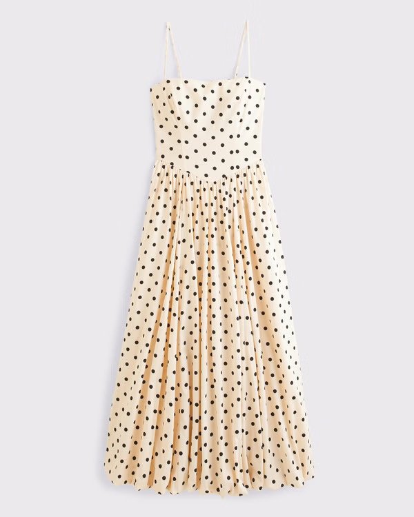 Dipped-Waist Bubble Hem Midi Dress | Abercrombie & Fitch (US)
