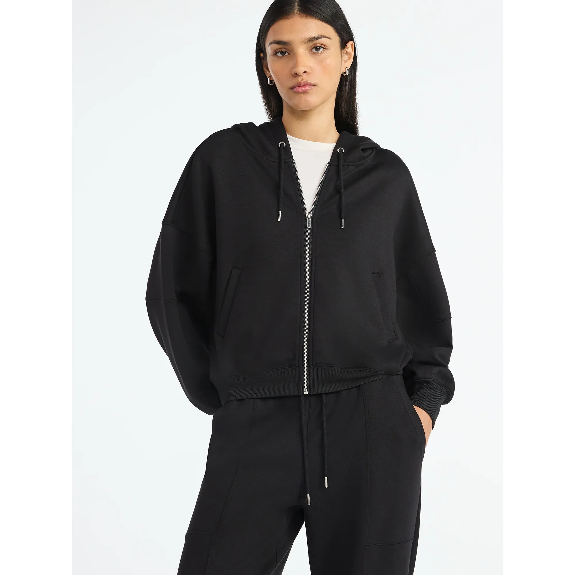 Scoop Women's and Women's Plus New Scubaknit Barrel Zip Hoodie, Sizes XS-4X | Walmart (US)