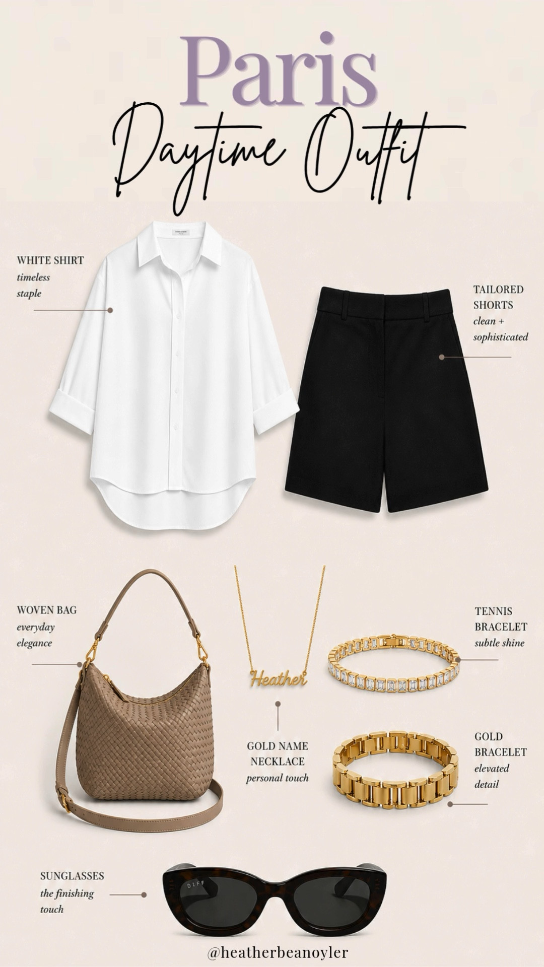 Paris daytime outfit built on timeless staples you’ll wear on repeat. A crisp white button down with tailored shorts, paired with a woven bag, sunglasses, and gold accessories for that clean, put together look. Easy, breathable, and perfect for everyday errands or vacation days.

[paris daytime outfit, european summer outfits, casual chic outfits, white button down outfit, tailored shorts, neutral outfits, capsule wardrobe, everyday outfits, minimal style, effortless outfits, parisian style, summer outfit ideas, classic outfits, travel outfits, LTK style]

#LTKOver40 #LTKTravel #LTKootd