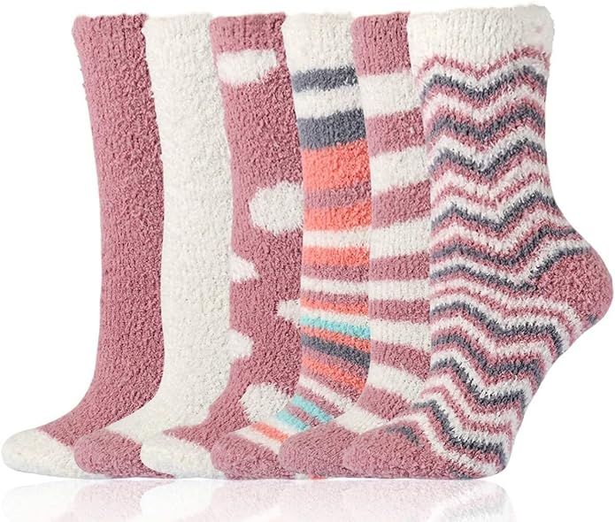 6-12 Pairs Diravo Fuzzy Cozy Socks Slipper Socks for Women Warm Cozy Fluffy Comfy Sock for Girl... | Amazon (US)
