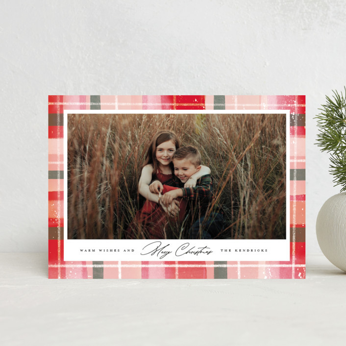 "Not Trad Plaid" - Customizable Holiday Postcards in Red by Petra Kern. | Minted