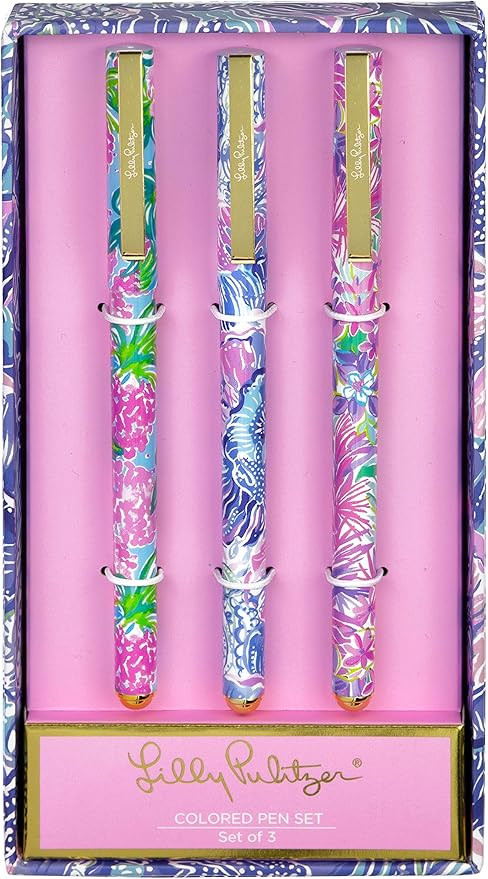 Lilly Pulitzer Colored Pen Set of 3, Includes Pink/Blue/Green Ink, Shade Seekers (Assorted) | Amazon (US)