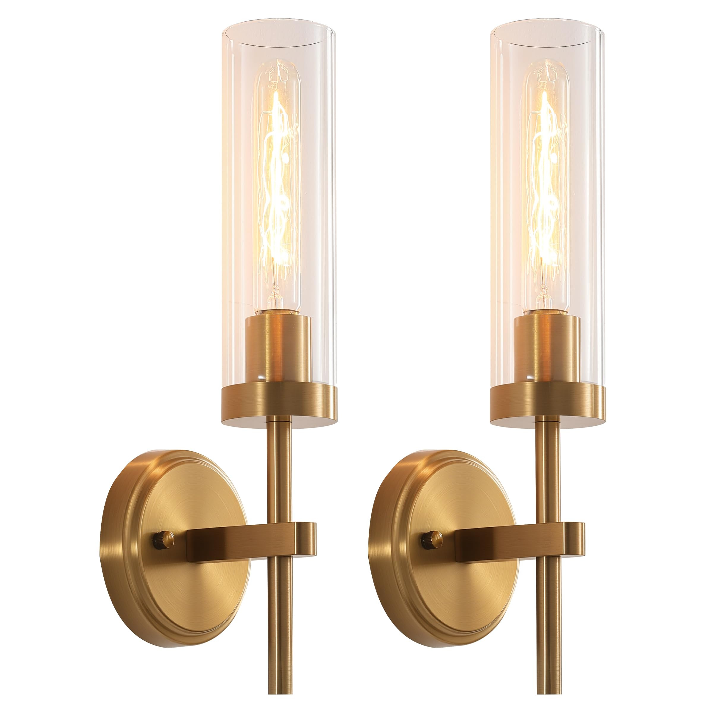 Wall Sconces Set of Two,Brass Gold Bathroom Sconces Wall Lighting with Clear Glass, Modern Sconce... | Amazon (US)