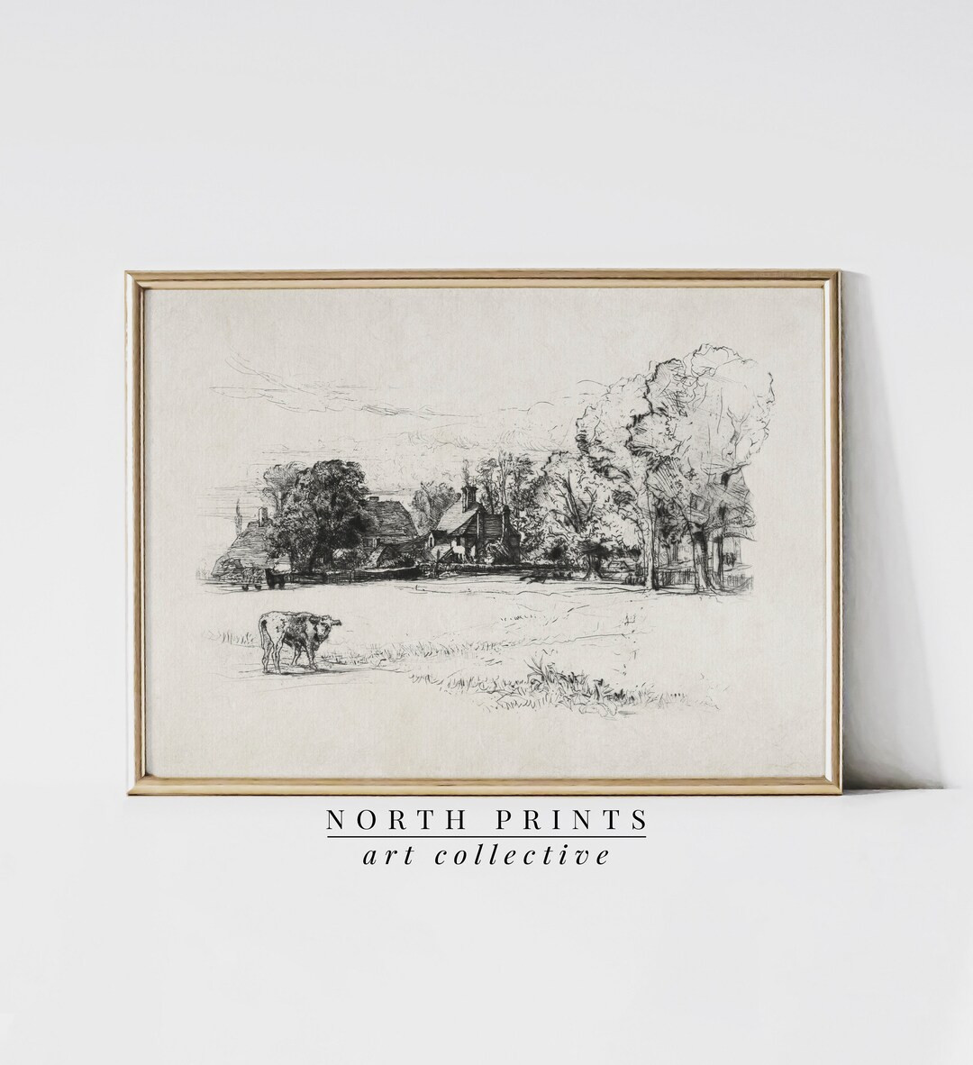 Rustic Country Farmhouse Sketch Wall Art Neutral Tones - Etsy | Etsy (US)