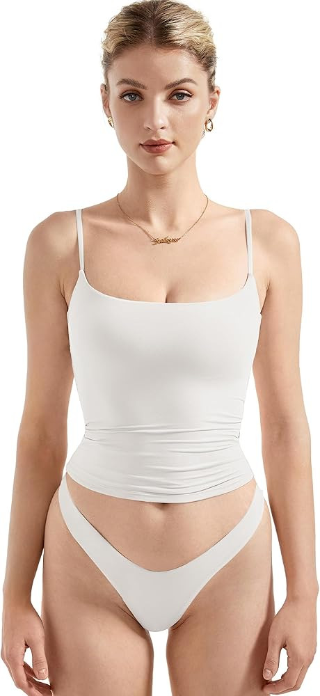 SUUKSESS Women Double Line Square Neck Tank Top Summer Y2K Going Out Basic Cami Shirt | Amazon (US)