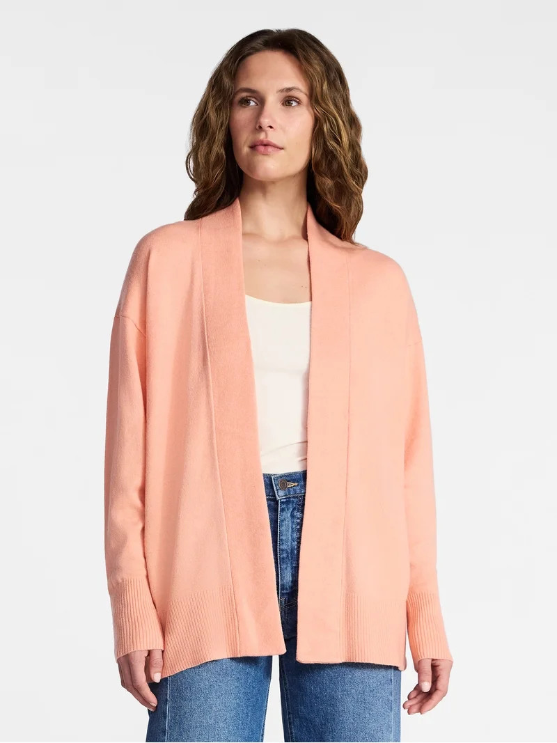 Time and Tru Women's and Women’s Plus Open Front Cardigan Sweater with Long Sleeves, Lightweigh... | Walmart (US)