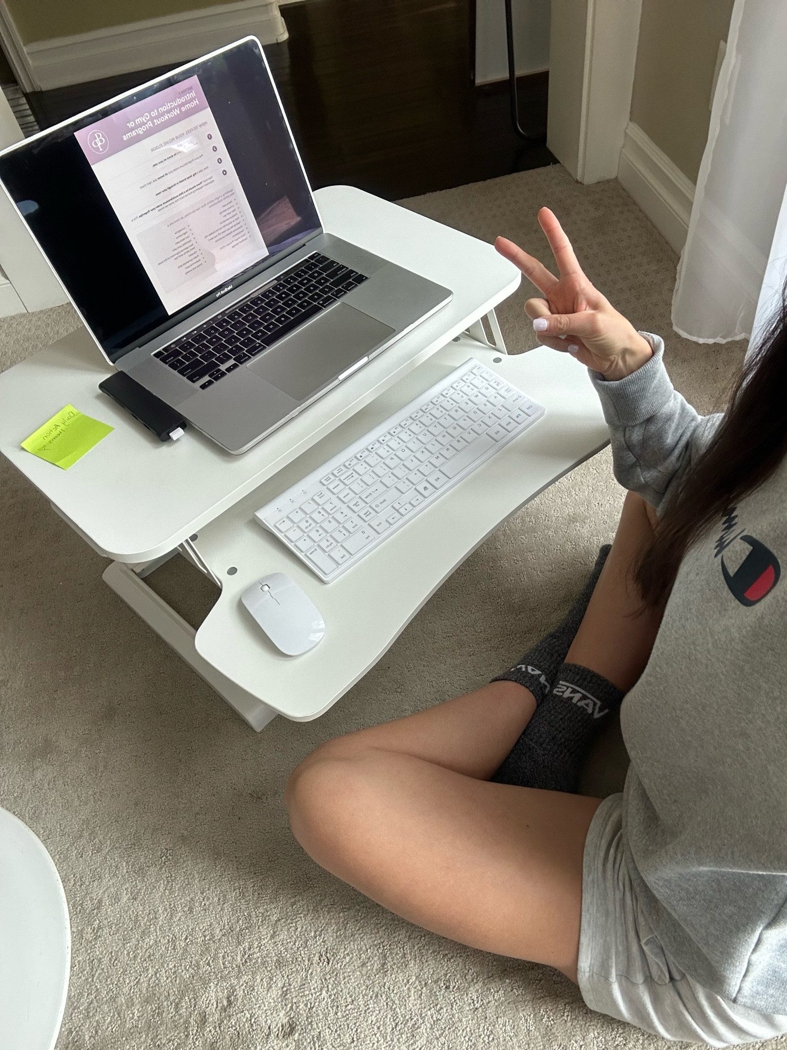 My favorite sit to stand desk! I use it on the floor and also on top of my desk! 