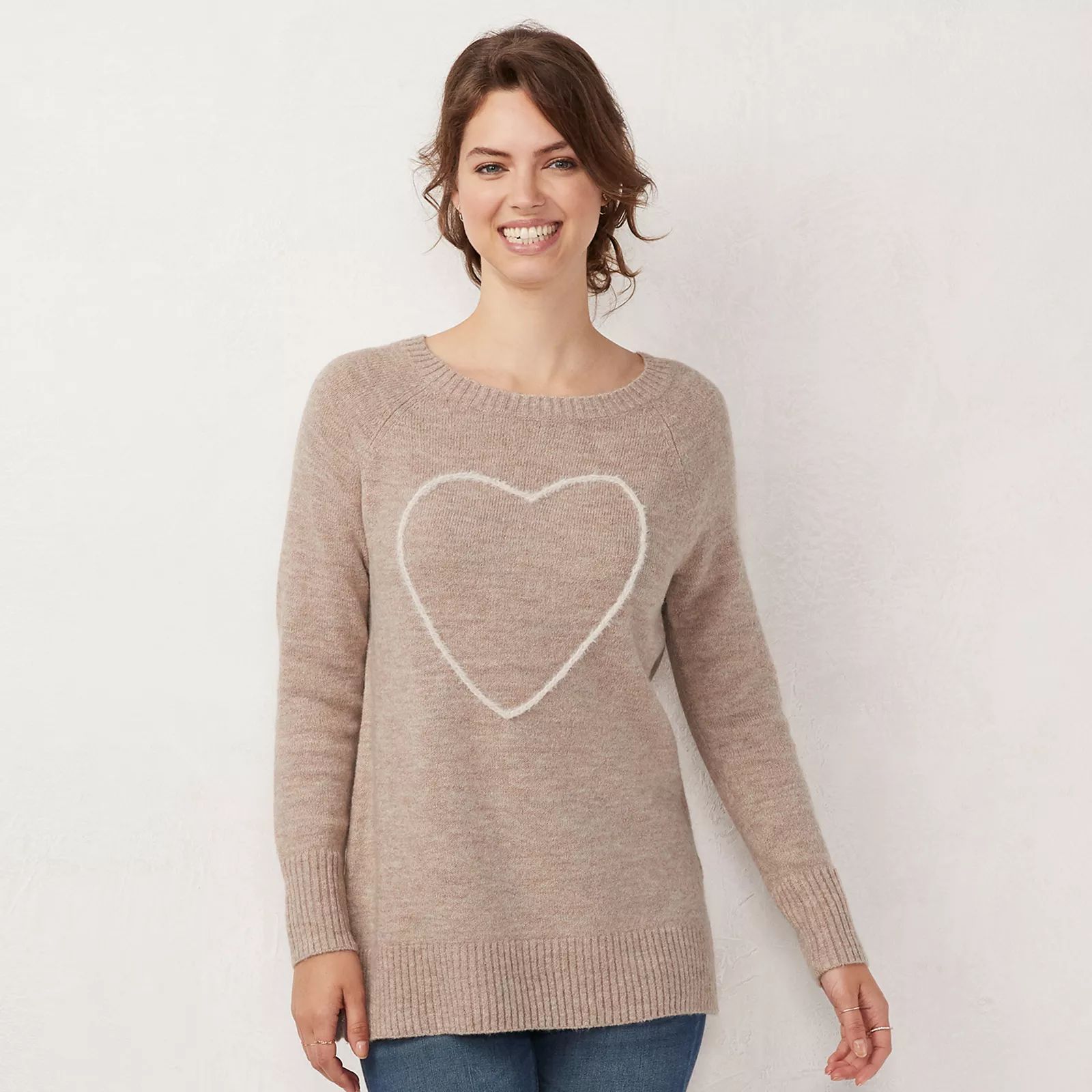 Petite LC Lauren Conrad Graphic Crewneck Tunic Sweater, Women's, Size: XS Petite, Med Brown | Kohl's