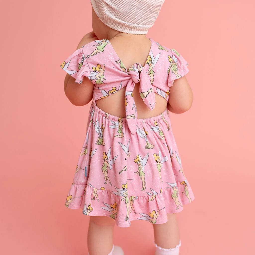 Fairy Pink Girl Disney Tinker Bell Tie Back Ruffled Bodysuit Dress | Posh Peanut\u00ae | Posh Peanut
