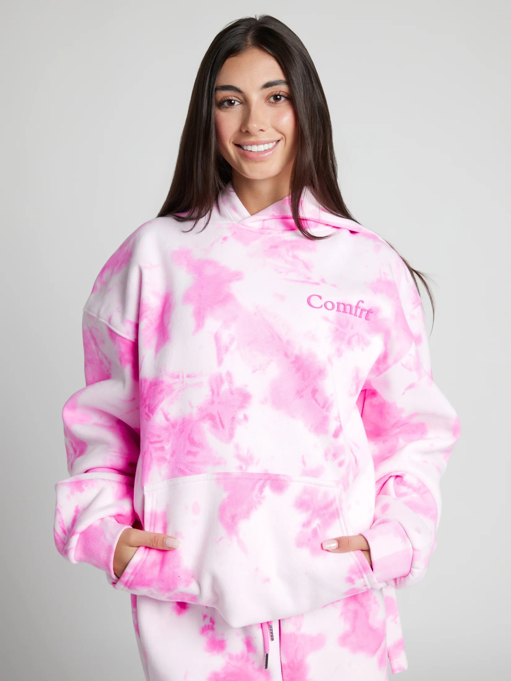 Comfrt Minimalist Hoodie | Strawberry Swirl | Pink | Oversized | XS | Comfrt