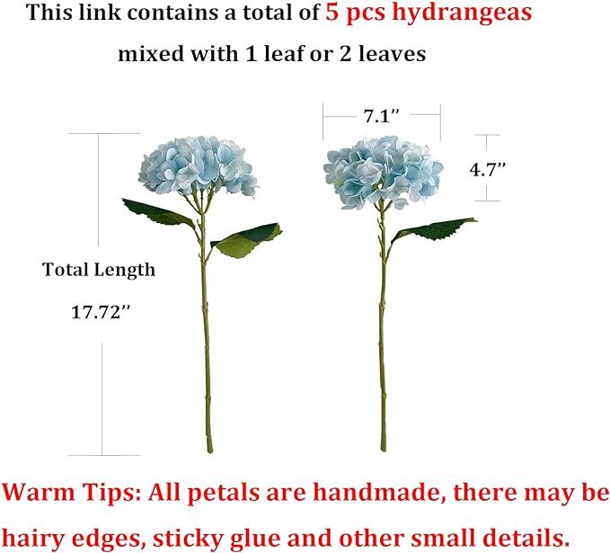5 Pcs Blue Silk Hydrangea Artificial Flower 18 inches Long Stem Fake Hydrangea for Home Kitchen T... | Amazon (US)