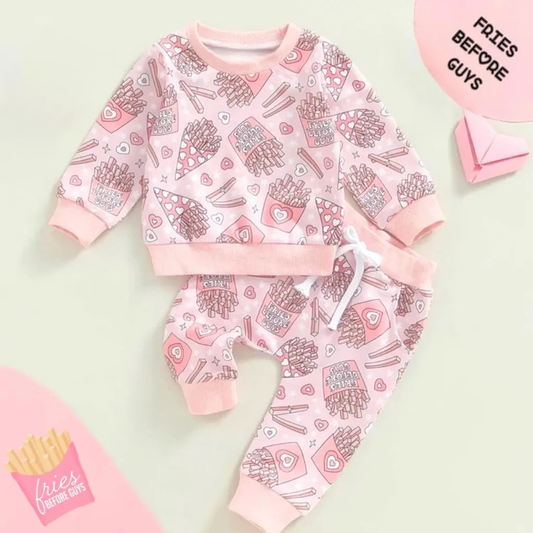Baby Girls Valentine's Day Outfit, Girls Heart Love Print Clothing, Fries Before Guy's Clothing S... | Etsy (US)