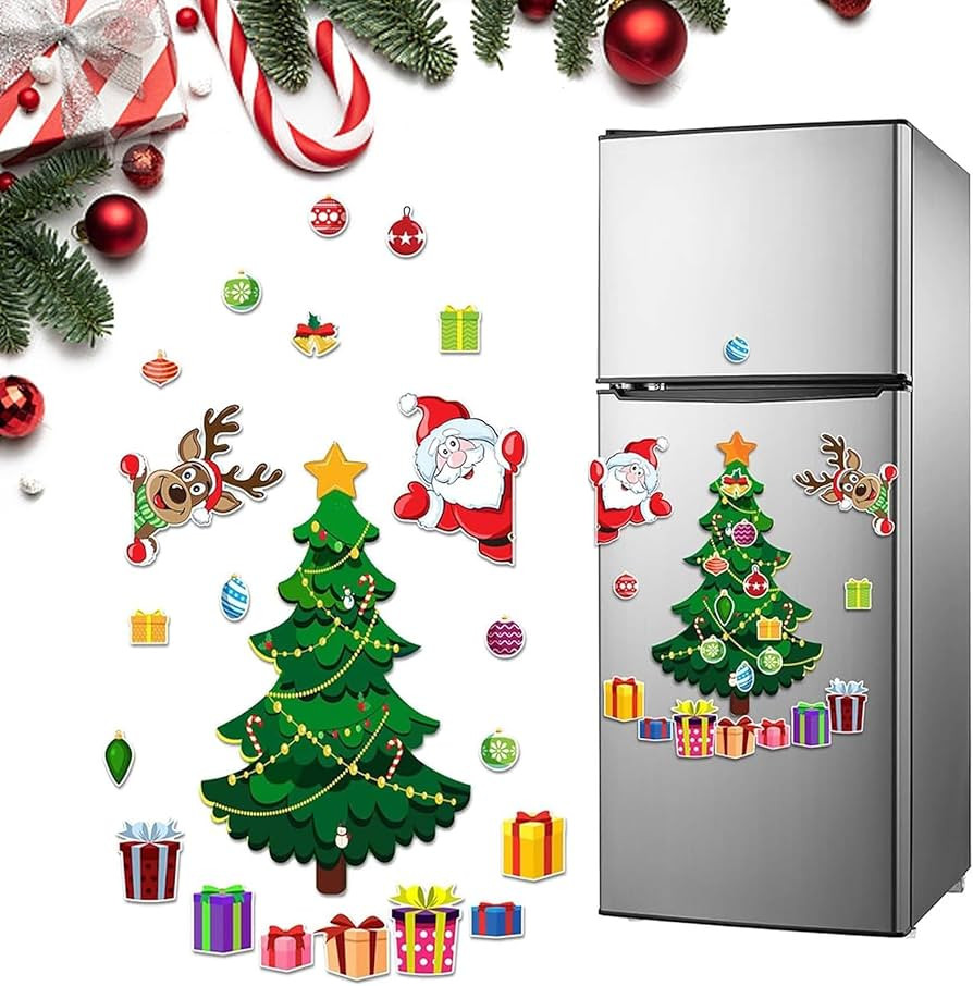 Magnetic Christmas Tree for Refrigerator Decorations, Santa Reindeer Holiday Stickers, Themed Mag... | Amazon (US)