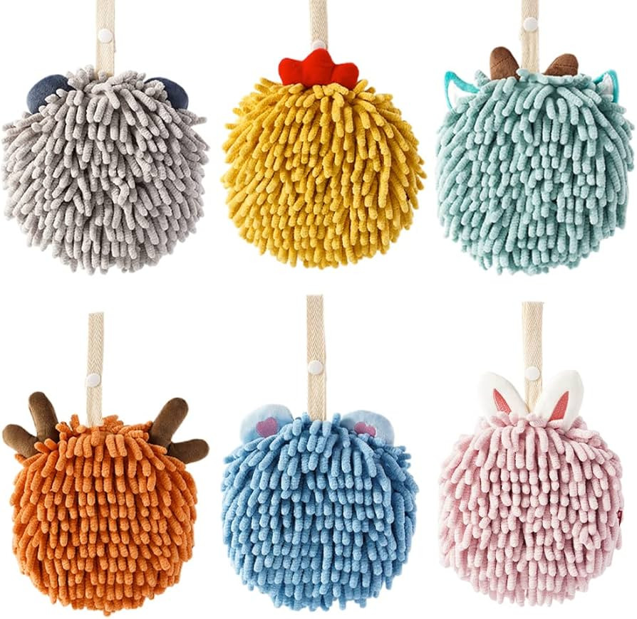 Fuzzy Ball Towel 6 Pack Cute Kids Chenille Hand Towels with Hanging Loop,Microfiber Kitchen Towel... | Amazon (US)