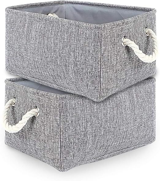 TheWarmHome 2 Pack Grey Fabric Storage Bins for Nursery Storage Canvas Storage Basket,15.7×11.8... | Amazon (US)