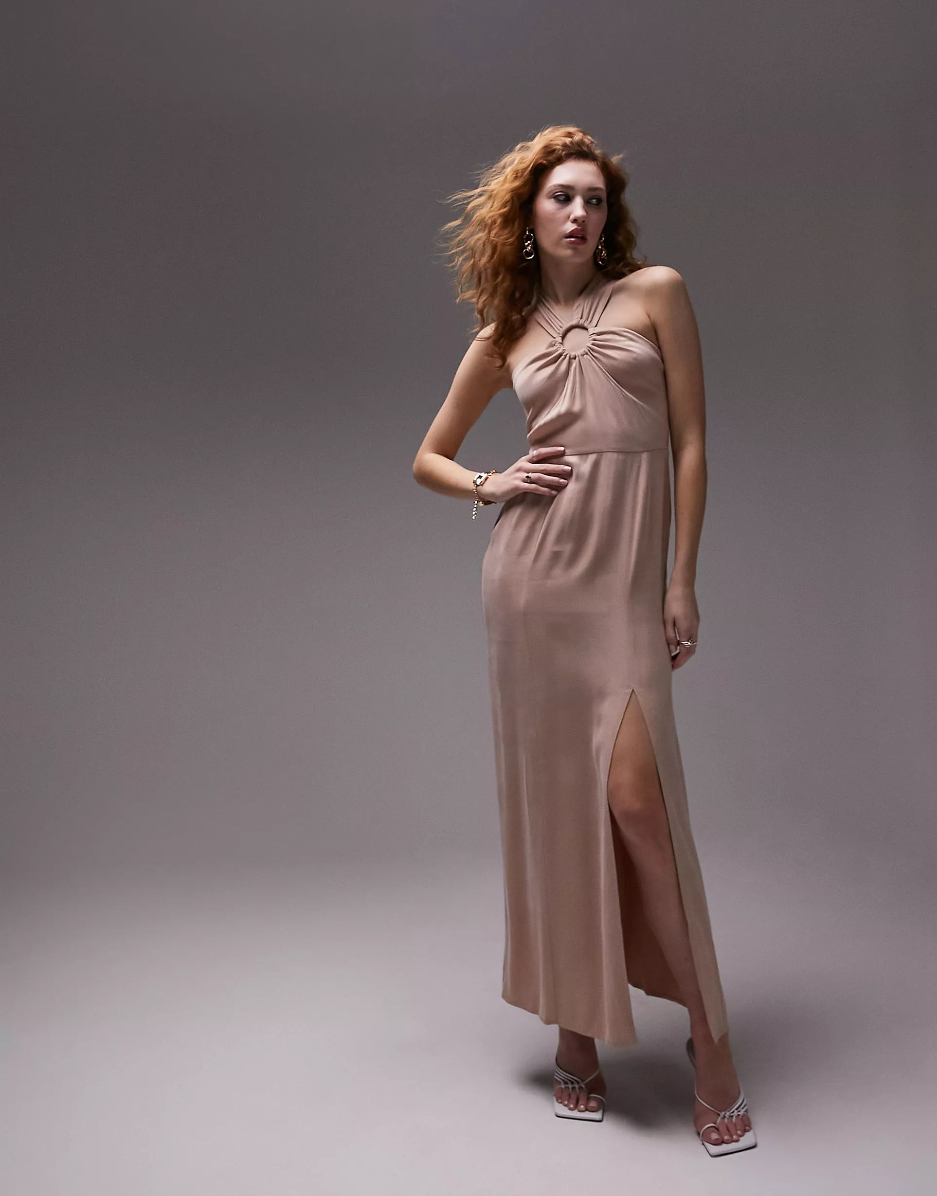 Topshop ring detail maxi dress in blush | ASOS (Global)