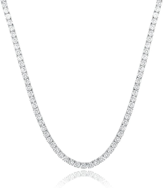 Gemsme 18K White Gold Plated 4.0mm Round Cubic Zirconia Classic Tennis Necklace 16/18/20/22/24 In... | Amazon (US)
