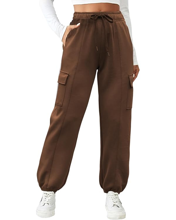 PINSPARK Womens Cargo Sweatpants High Waisted Athletic Pants Casual Jogger Pants with 6 Pockets | Amazon (US)