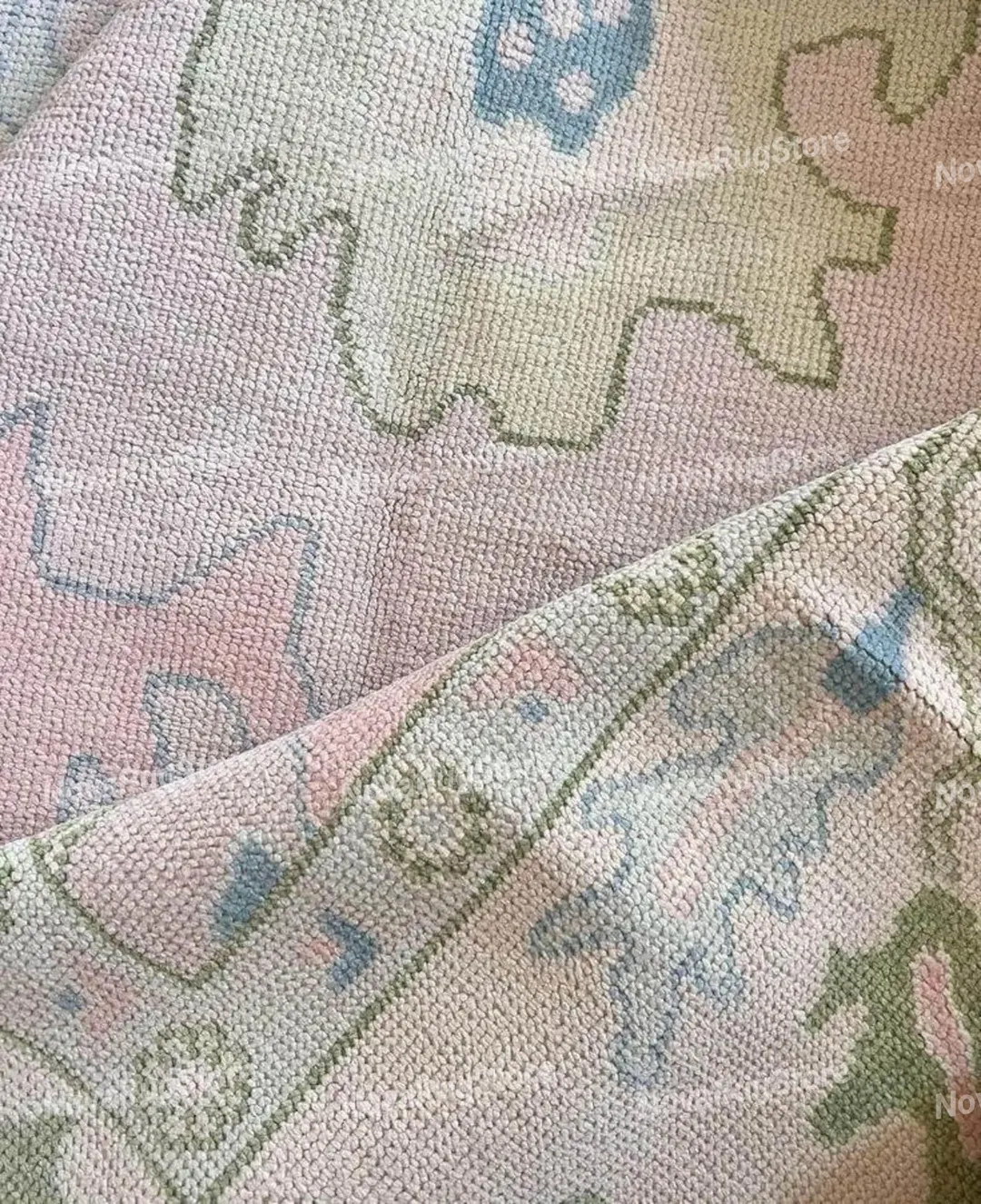 Vintage Oushak Rug 9x12, Cute Pink Area Rug Ivory Border, Handmade Wool Rug for Bedroom, Contempo... | Etsy (US)