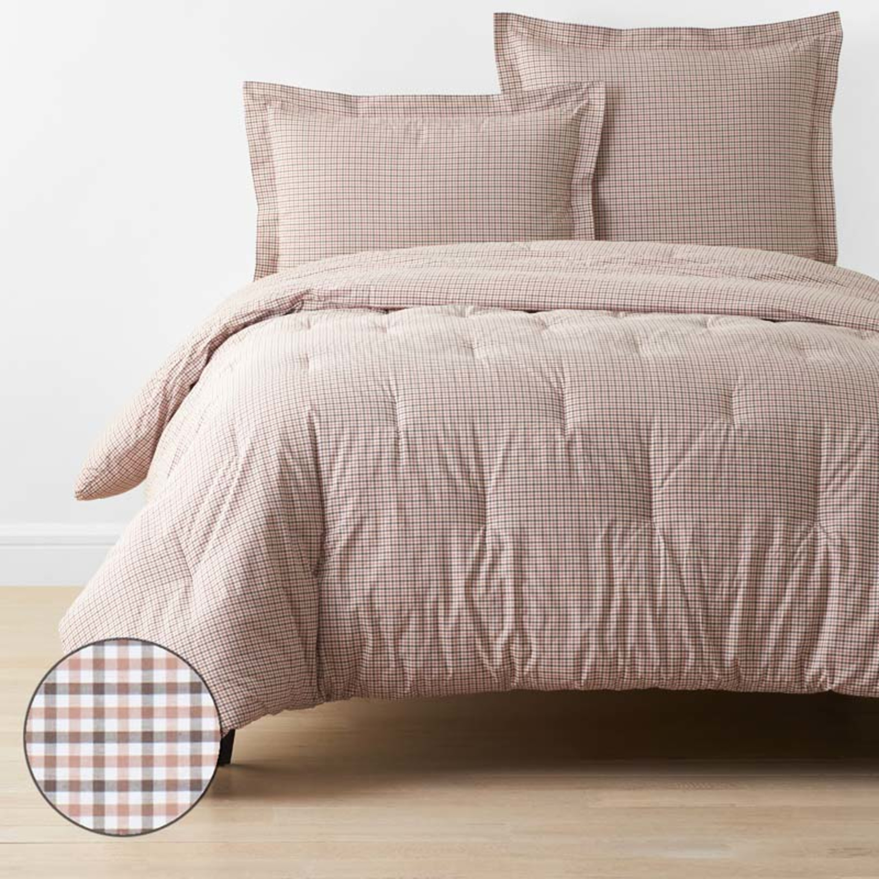 Classic Stripes and Plaids Cool Yarn-Dyed Cotton Percale Comforter - Mini Check Brown, Twin/Twin ... | The Company Store