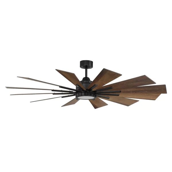 60'' Garren 12 - Blade LED Windmill Ceiling Fan with Remote Control and Light Kit Included | Wayfair North America