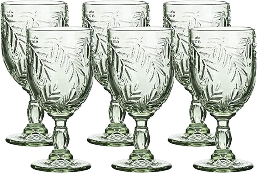 WHOLE HOUSEWARES | Coloured Vintage Wine Glass Goblet | Set of 6 Green Vintage Goblets | 8.5 oz E... | Amazon (US)