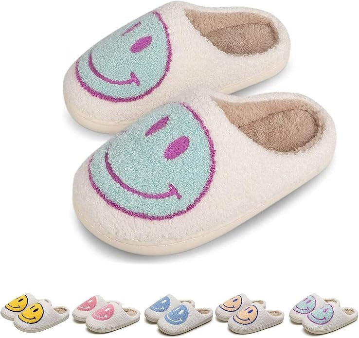KEYUSHOP Happy Face Slippers for Kids Smile Face House Slippers Soft Plush Warm Preppy Slipper An... | Amazon (US)
