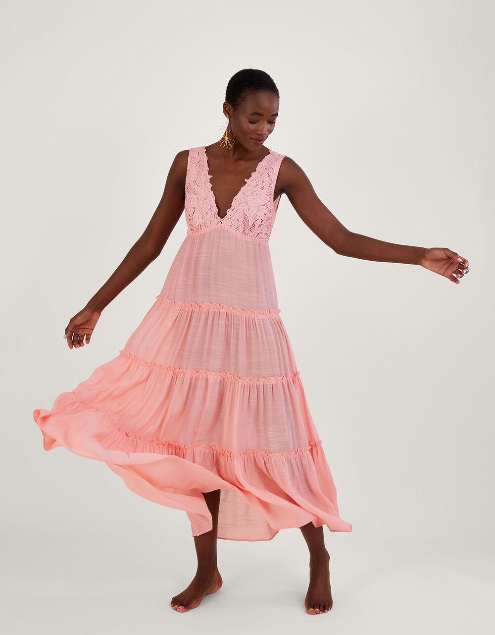 Lace Trim Bodice Beach Maxi Dress Orange | Monsoon (UK)