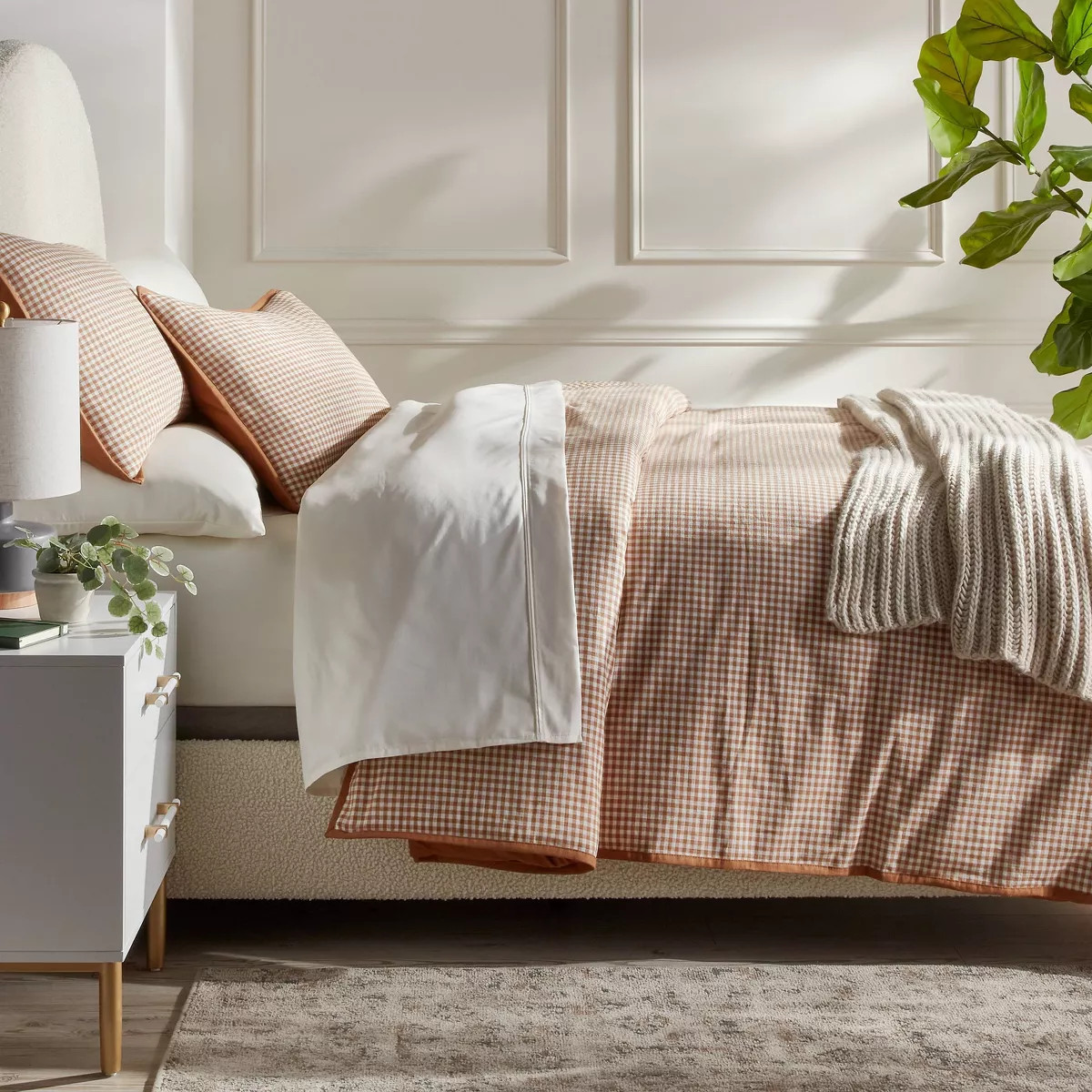 Full/Queen Mini Gingham Duvet and Sham Set Camel - Threshold™: Machine Washable, Midweight Fabr... | Target