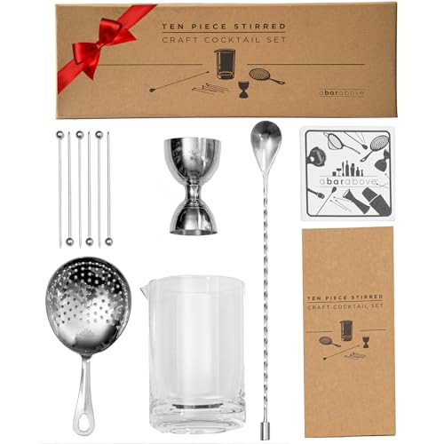 A Bar Above 10 Piece Cocktail Mixing Glass Set, Lead Free Cocktail Set with Mixing Glass, Bar Spoon, Julep Strainer, Bell Jigger and Picks, Bar Accessories, Ideal for Martinis, Whiskey and Negronis | Amazon (US)