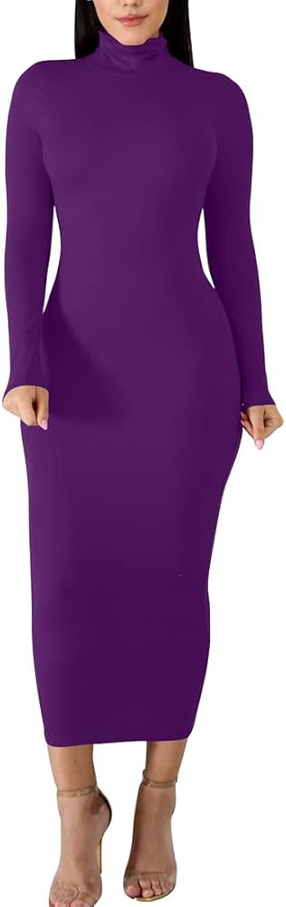 BORIFLORS Women's Sexy Basic Long Sleeve Turtleneck Bodycon Party Long Pencil Dress | Amazon (US)