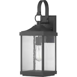 Progress Lighting Park Court 19 in. 1-Light Textured Black Traditional Outdoor Wall Lantern with ... | The Home Depot