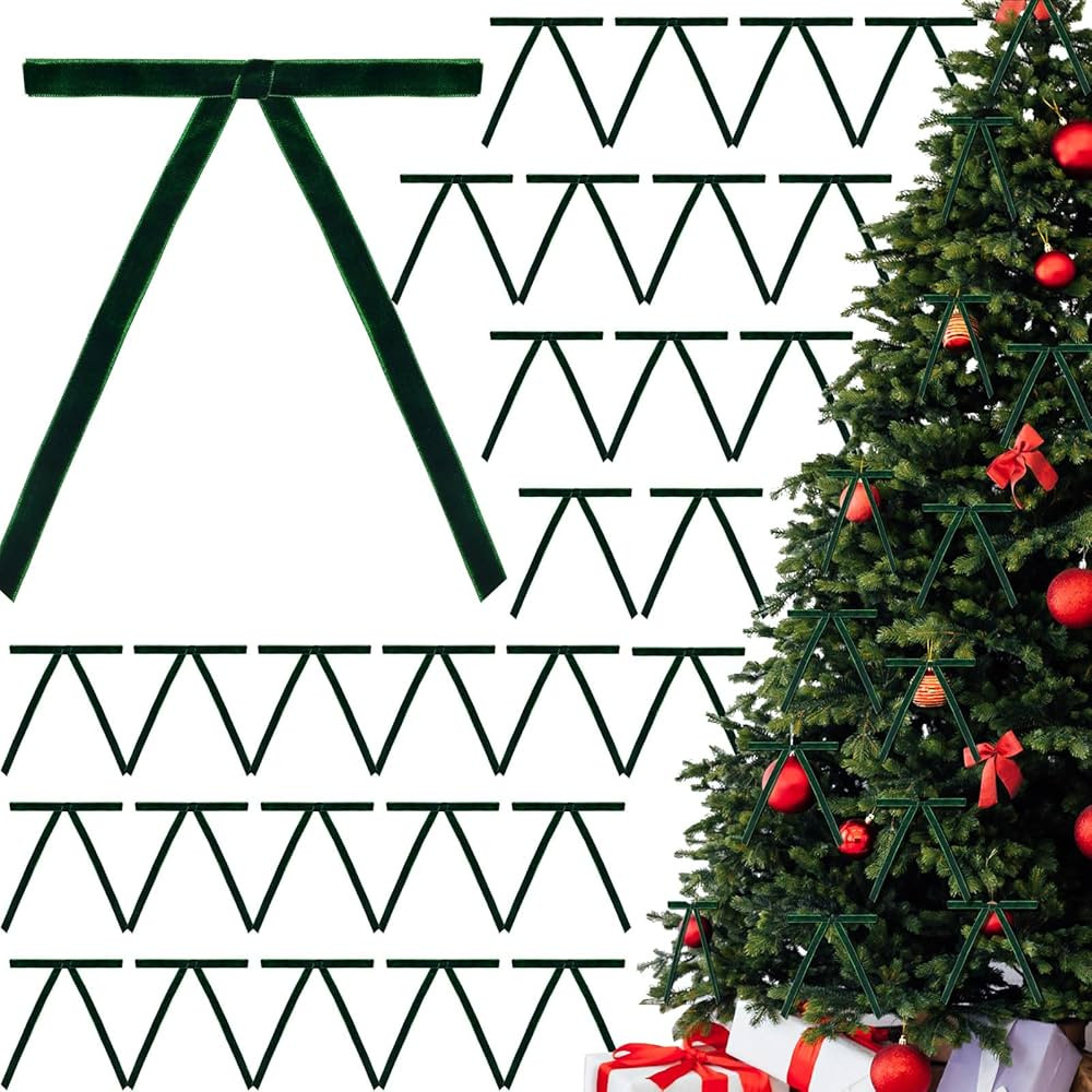 30 Pcs Christmas Velvet Wreath Bow, 5 x 7 Inch Vintage Velvet Ribbon Bows Rustic Crafts Gift Bows... | Amazon (US)