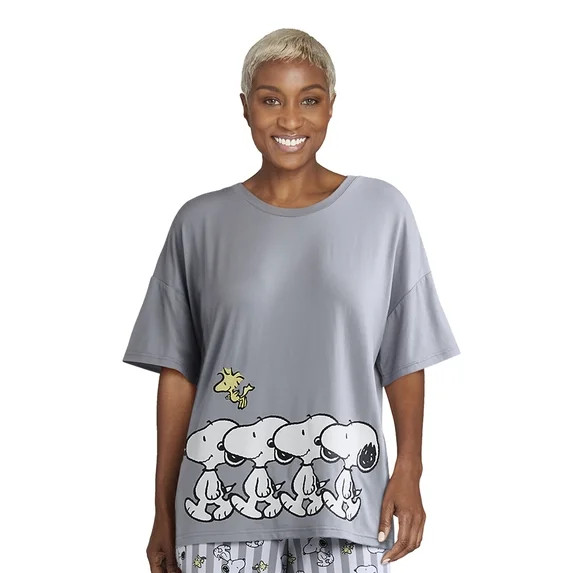 Snoopy Women's and Women\u2019s Plus Oversized Tee and Pants Pajama Set, 2-Piece, Sizes XS-3X | Walmart (US)