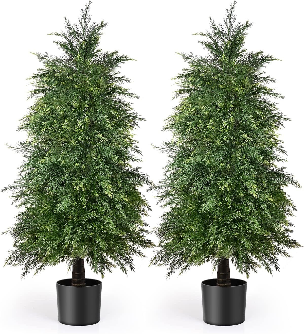 2 Pack 4ft Artificial Cedar Topiary Trees for Outdoor Front Porch Décor, UV Rated Fake Potted Pl... | Amazon (US)