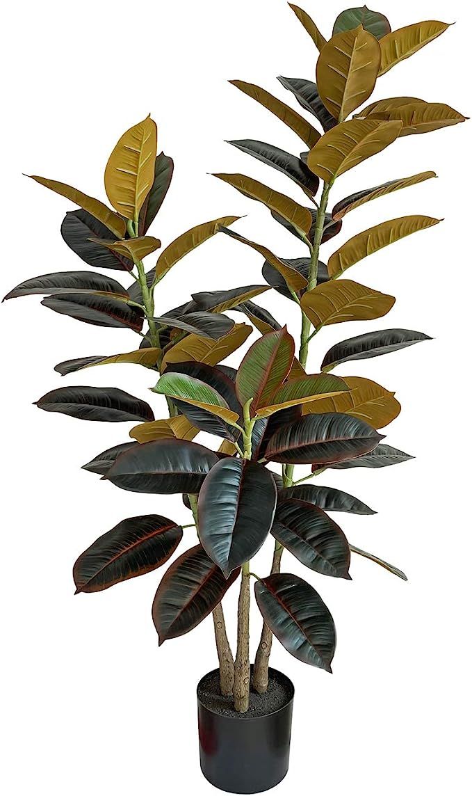 BESAMENATURE 47" Artificial Rubber Tree Plant - Ficus Tree - Faux Tropical Tree for Home Office D... | Amazon (US)