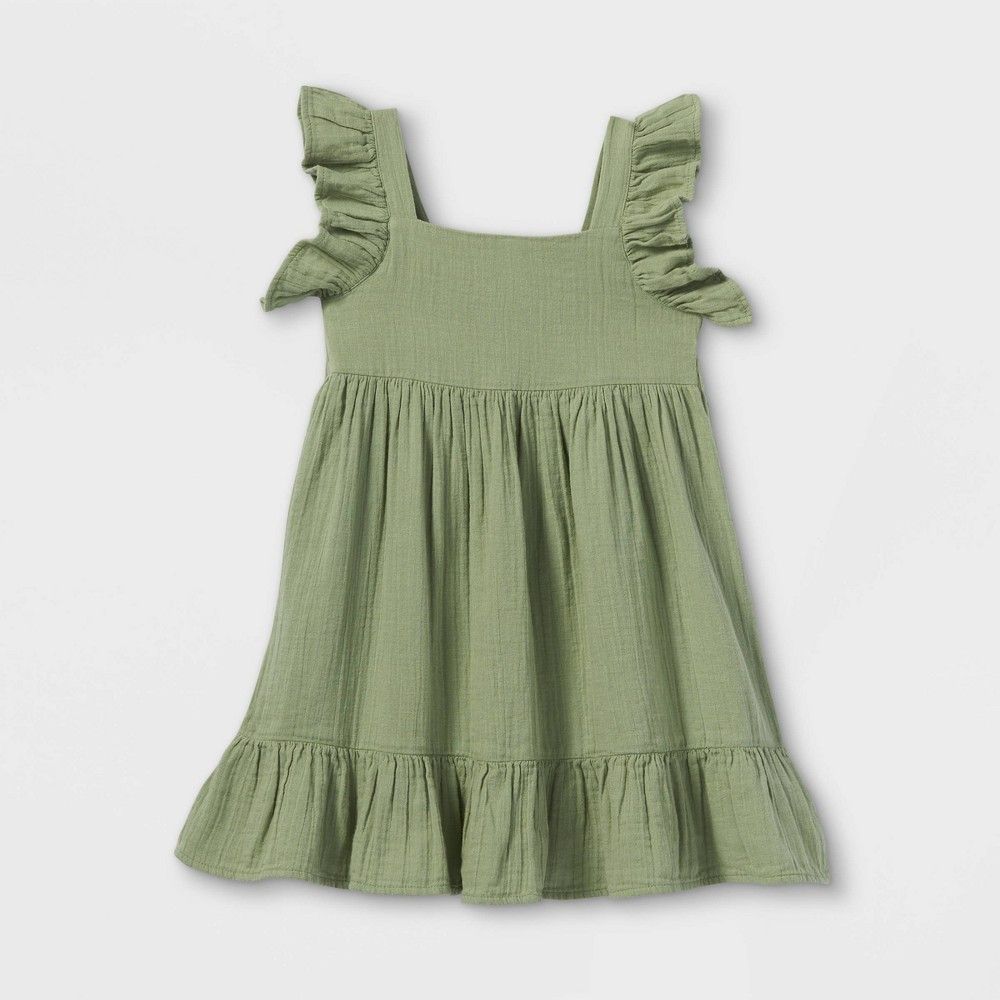 Toddler Girls' Tiered Ruffle Sleeve Dress - Cat & Jack Olive 18M | Target