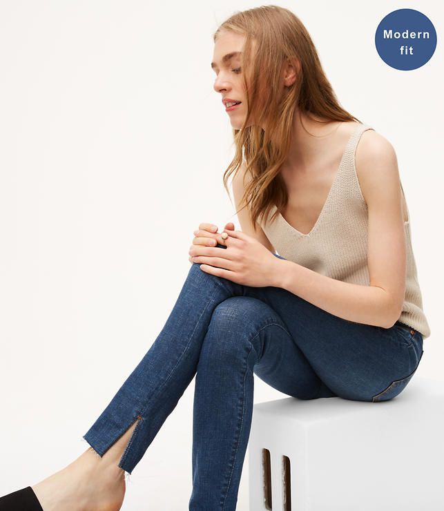 Modern Slit Fresh Cut Skinny Jeans in Vivid Dark Indigo Wash | LOFT