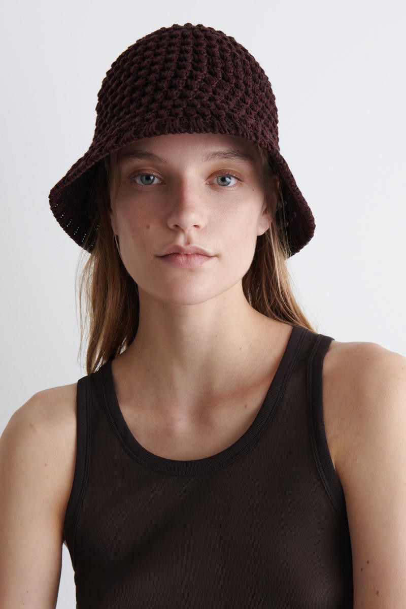 COS Women's Crochet Bucket Hat in Red | Cotton/Nylon/Polyester | Size: Medium/Large | COS (AU)