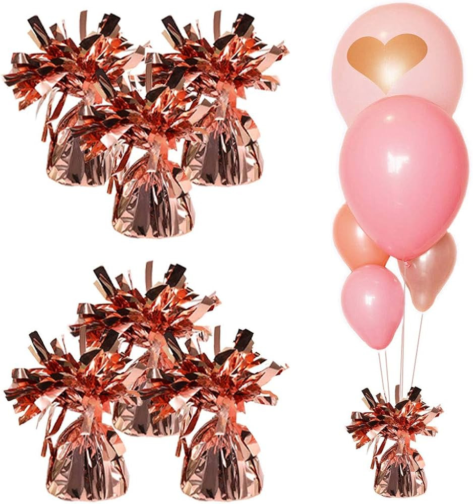 UNIQOOO 12Pcs Metallic Rose Gold Heavy Solid Balloon Weights Pack Holder, Table Centerpiece DIY D... | Amazon (US)