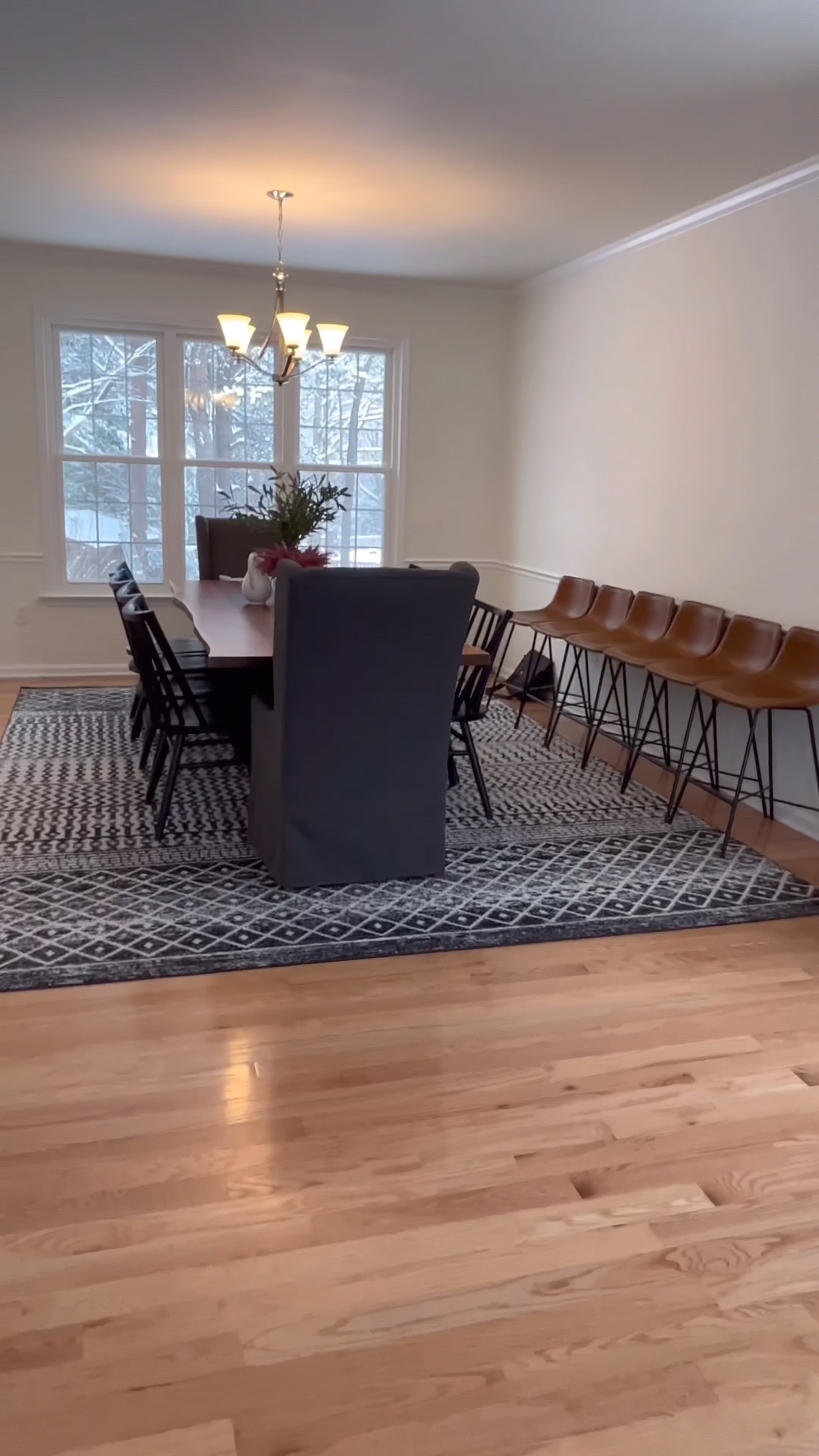 The new entryway, living room, and family room. Sooo many plans here. We won’t need a formal living room, so that is eventually going to be a library/bar type vibe. Still in love with the dining furniture! 

#LTKhome