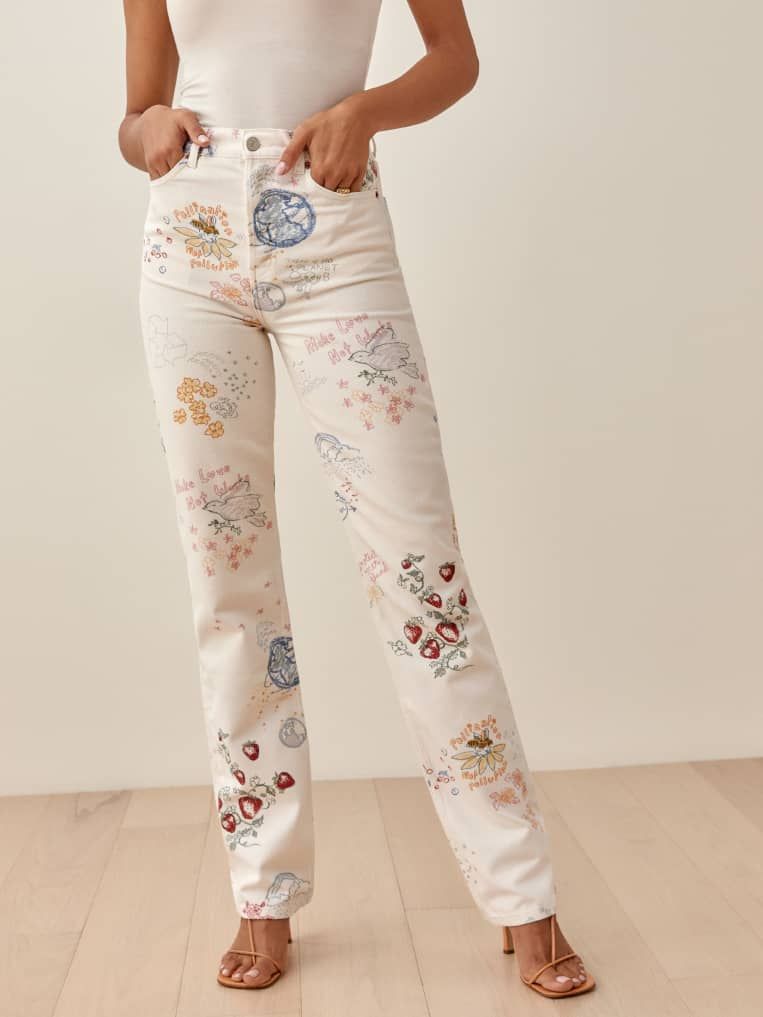 Cynthia Doodle High Rise Straight Long Jeans | Reformation (US & AU)