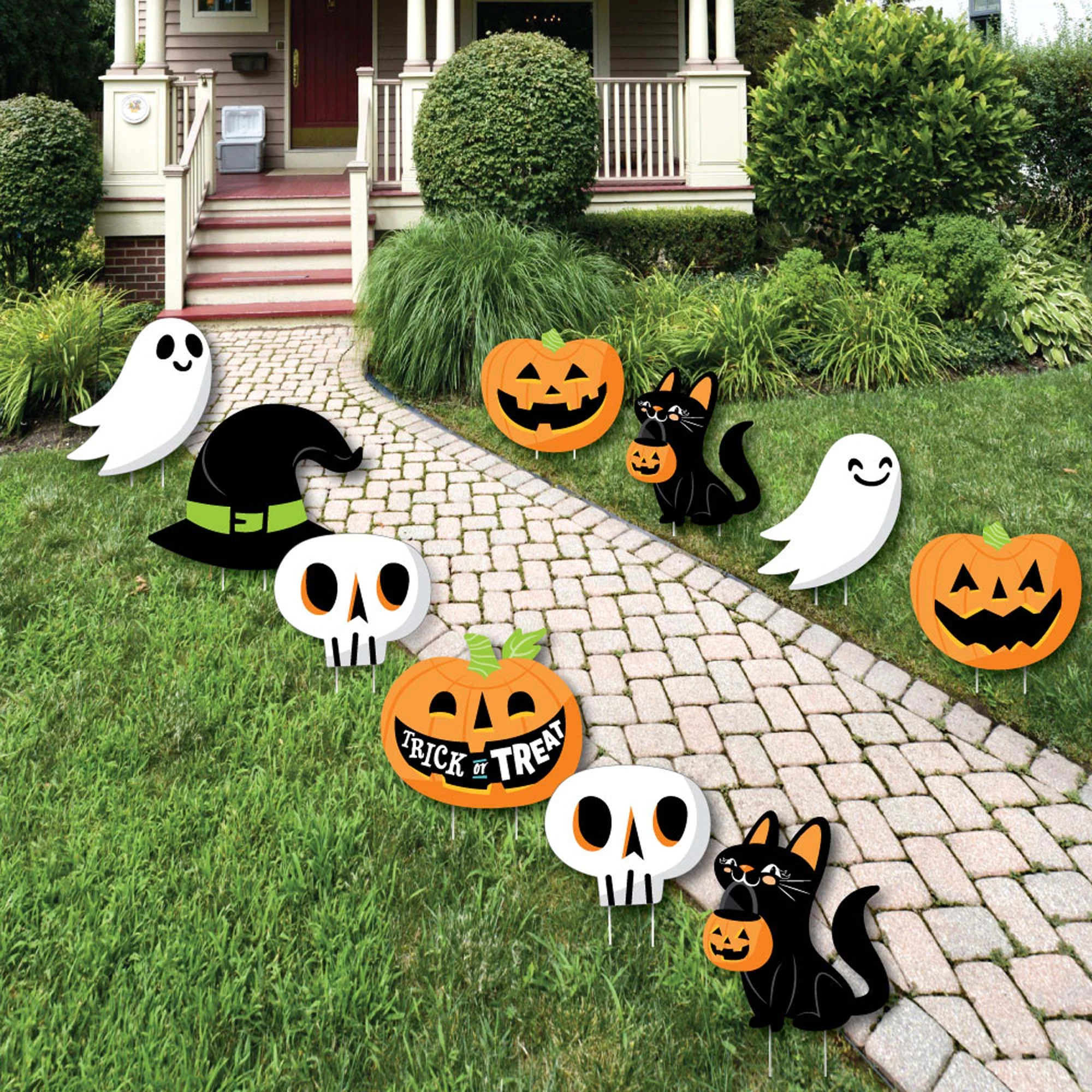 Big Dot of Happiness Jack-O'-Lantern Halloween - Black Cat Ghost Skull & Witch Hat Lawn Decor - O... | Walmart (US)