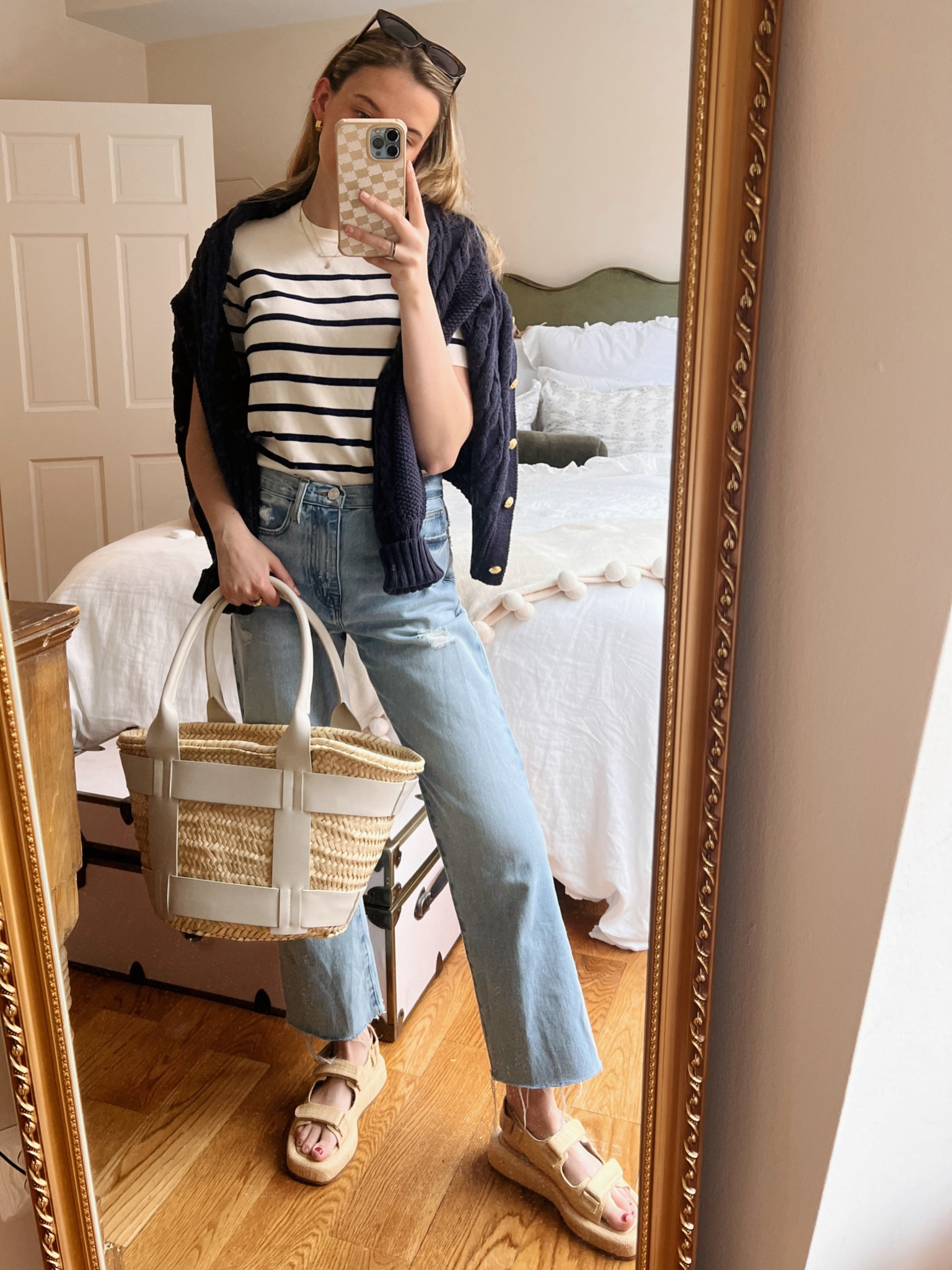 Coastal grandmother / navy and white : blue and white / summer dressing / raffia sandals / basket bag / raffia bag / cable knit sweater / boyfriend jeans / best denim 

I am an employee for Tuckernuck. All thoughts and opinions expressed herein are my own and not influenced by Tuckernuck in any way.  The link provided is an affiliate link, which means that I can earn commission if you choose to click through it and purchase an item. 

#LTKSeasonal #LTKstyletip #LTKworkwear