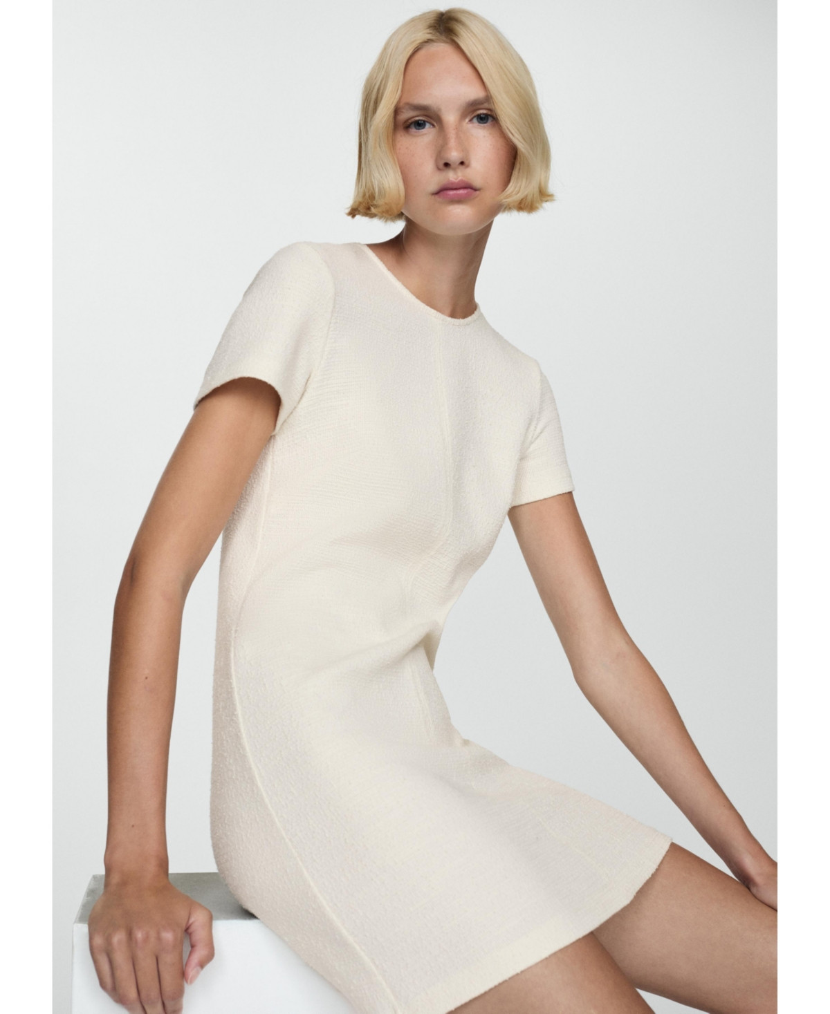 Mango Women's Short Tweed Dress - Ecru | Macy's